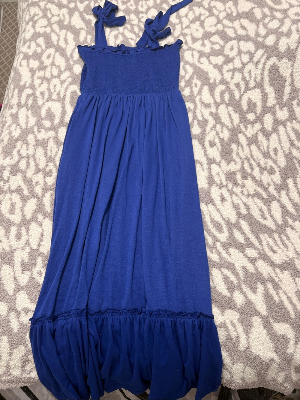 Women’s Amazon maxi casual spring dress in royal blue with tie straps